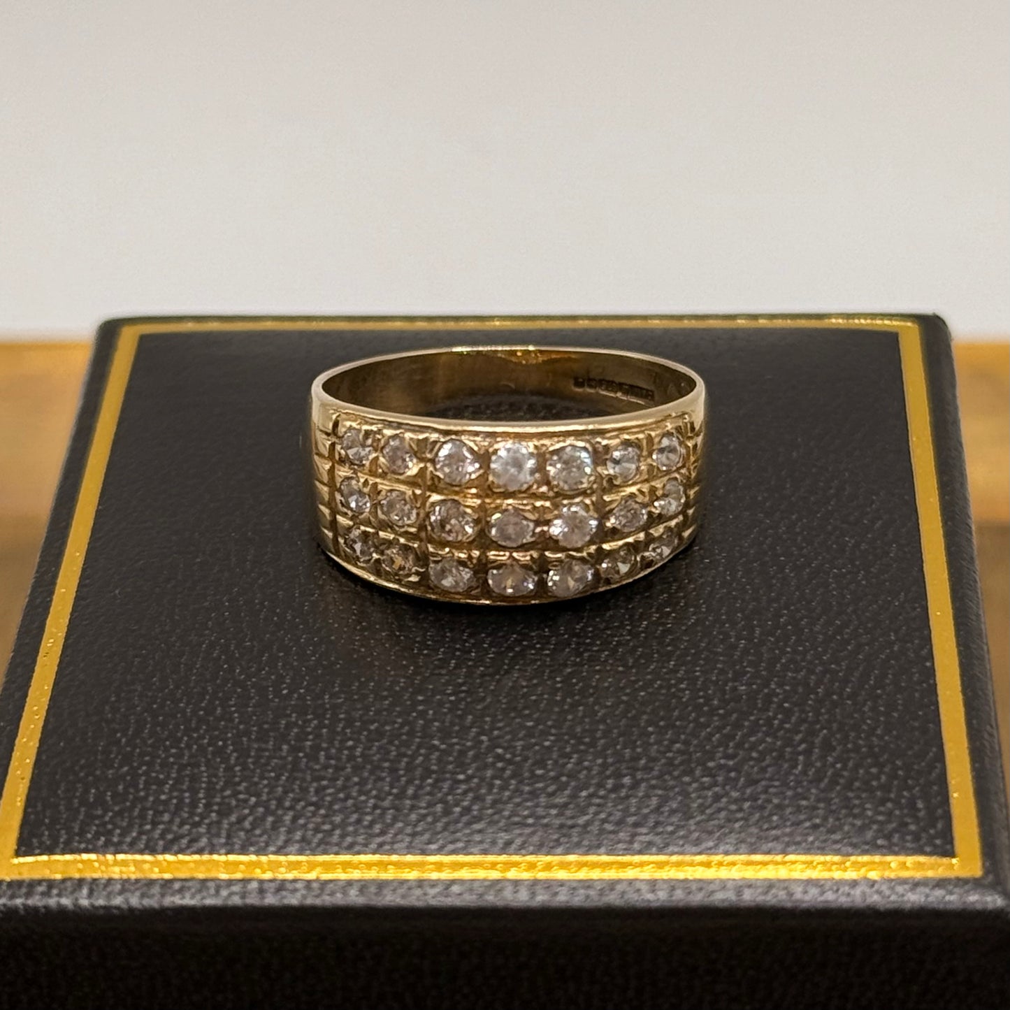 Vintage 9ct Gold Women’s Ring – 3 Row Cubic Zirconia Design
