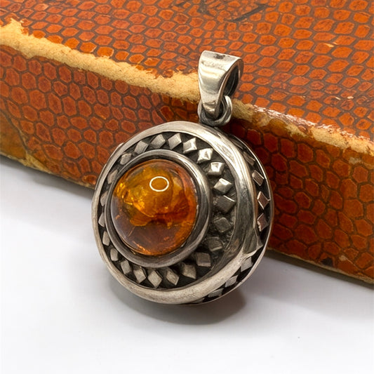 Antique Silver Locket with Amber Stone