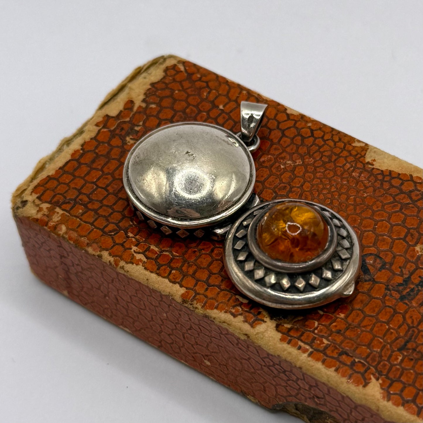 Antique Silver Locket with Amber Stone