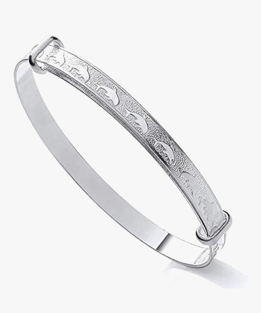 Sterling Silver Expanding Baby Bangle Dolphin Pattern