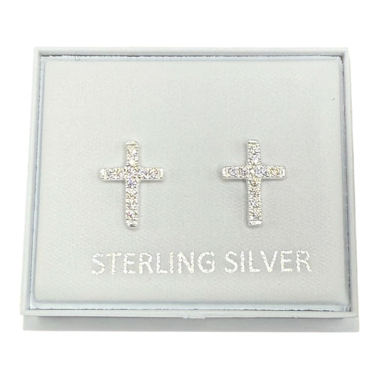 New Sterling Silver Cross Stud Earrings