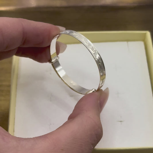 Sterling Silver Expanding Baby Bangle Stork Pattern Design