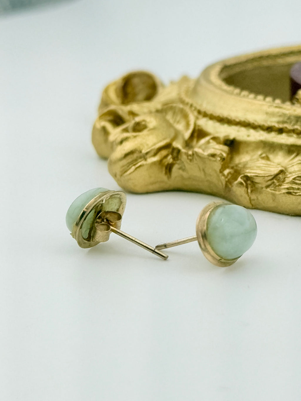 Vintage 9ct Gold Jade Earrings