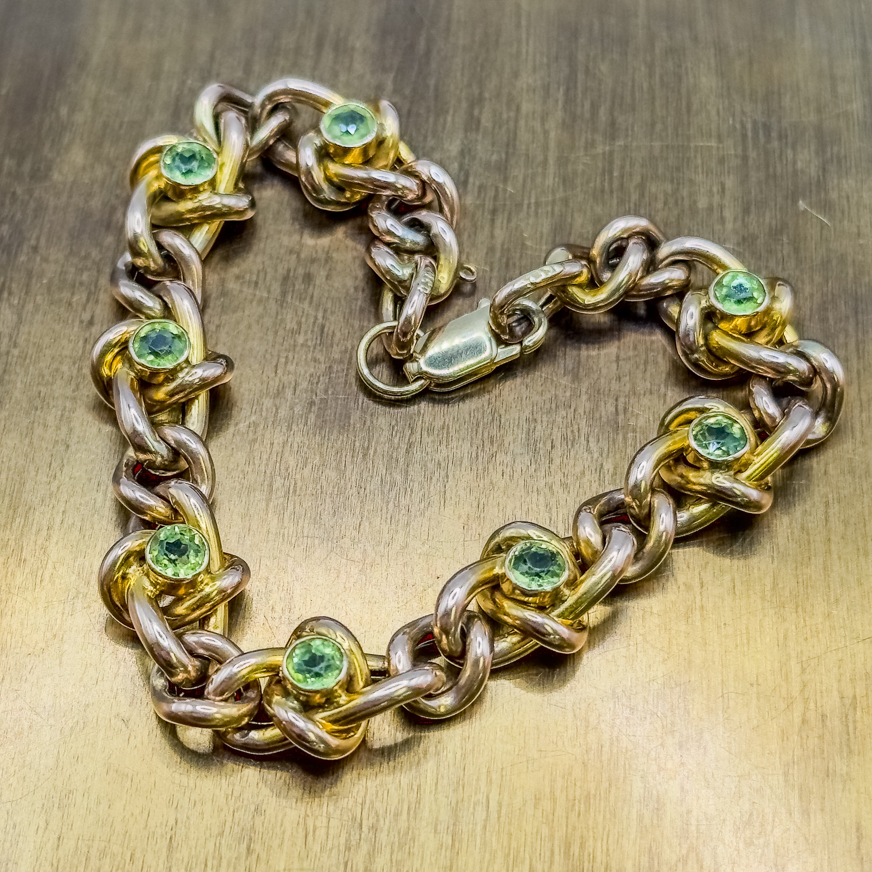 Vintage 9ct Gold Peridot Fancy Link Bracelet – Unisex