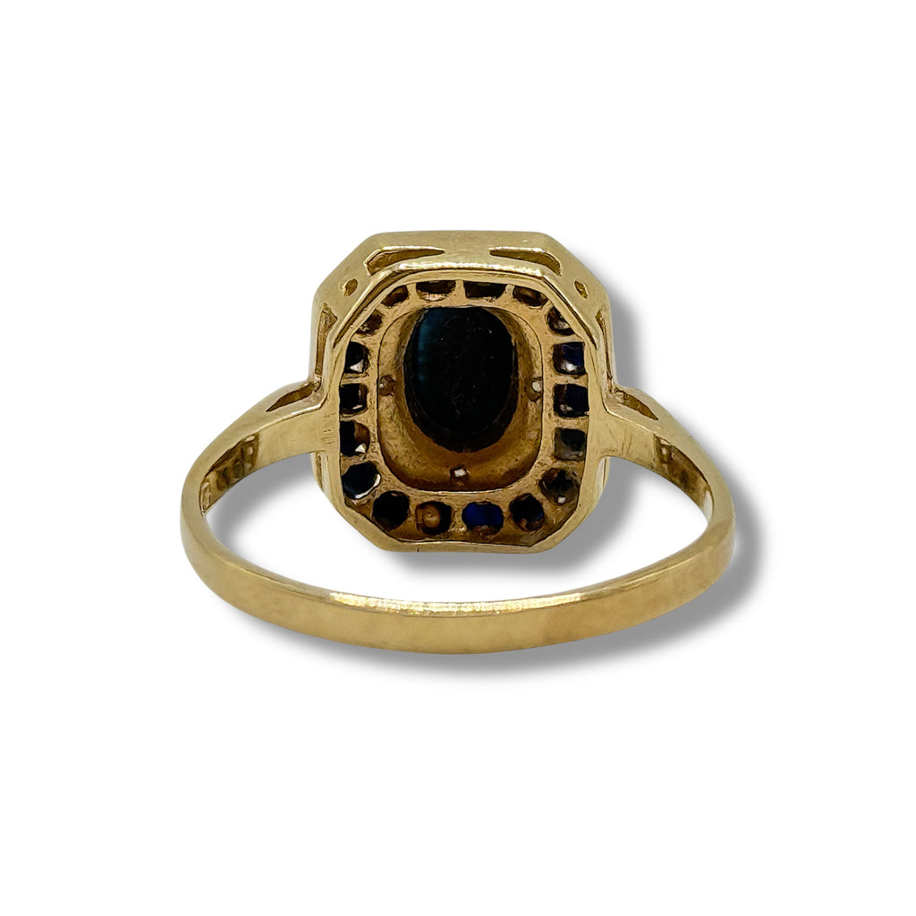 Vintage 9ct Gold Sapphire & Diamond Octagonal Cluster Ring