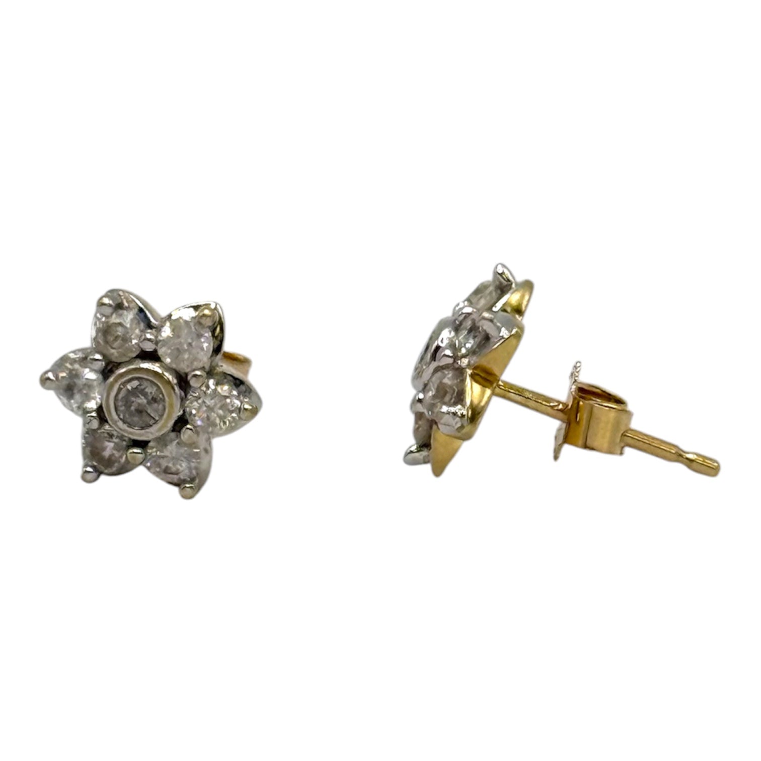 Vintage 9ct Gold Diamond Flower Stud 0.40ct Earrings