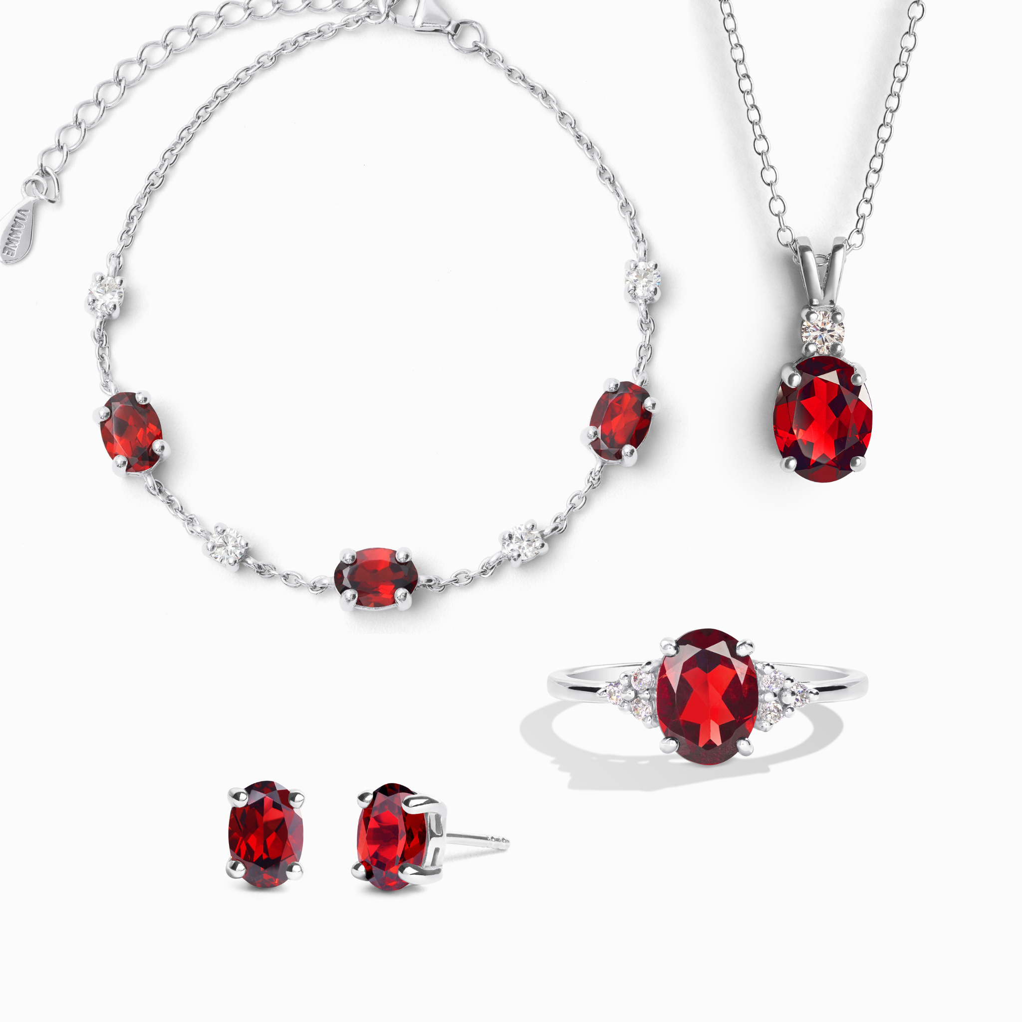 Complete Set - Garnet Jewellery Set in Sterling Silver