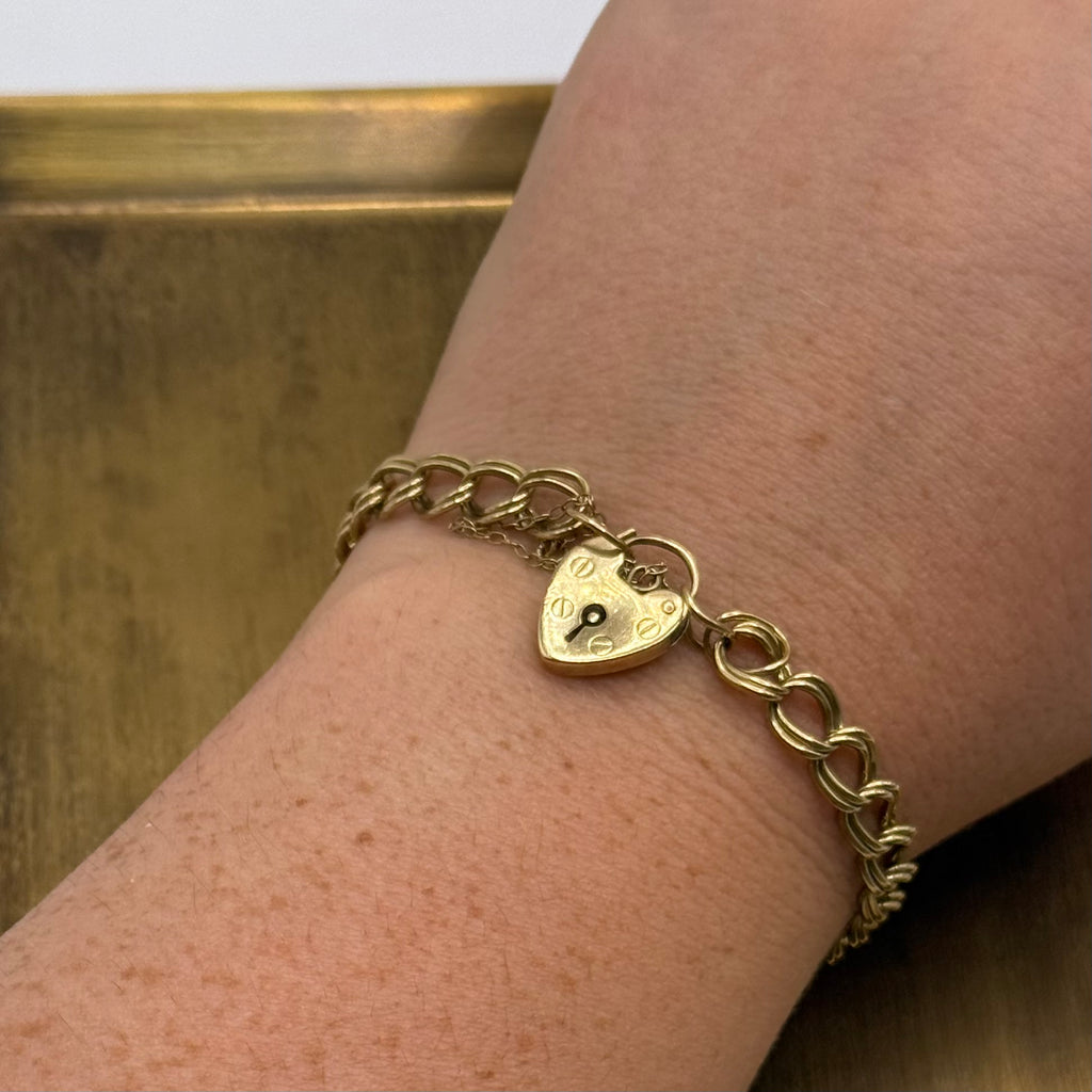 Vintage 9ct Gold Heart Padlock Bracelet