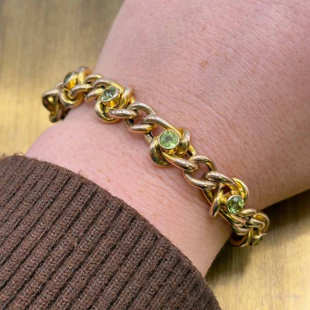 Vintage 9ct Gold Peridot Fancy Link Bracelet – Unisex