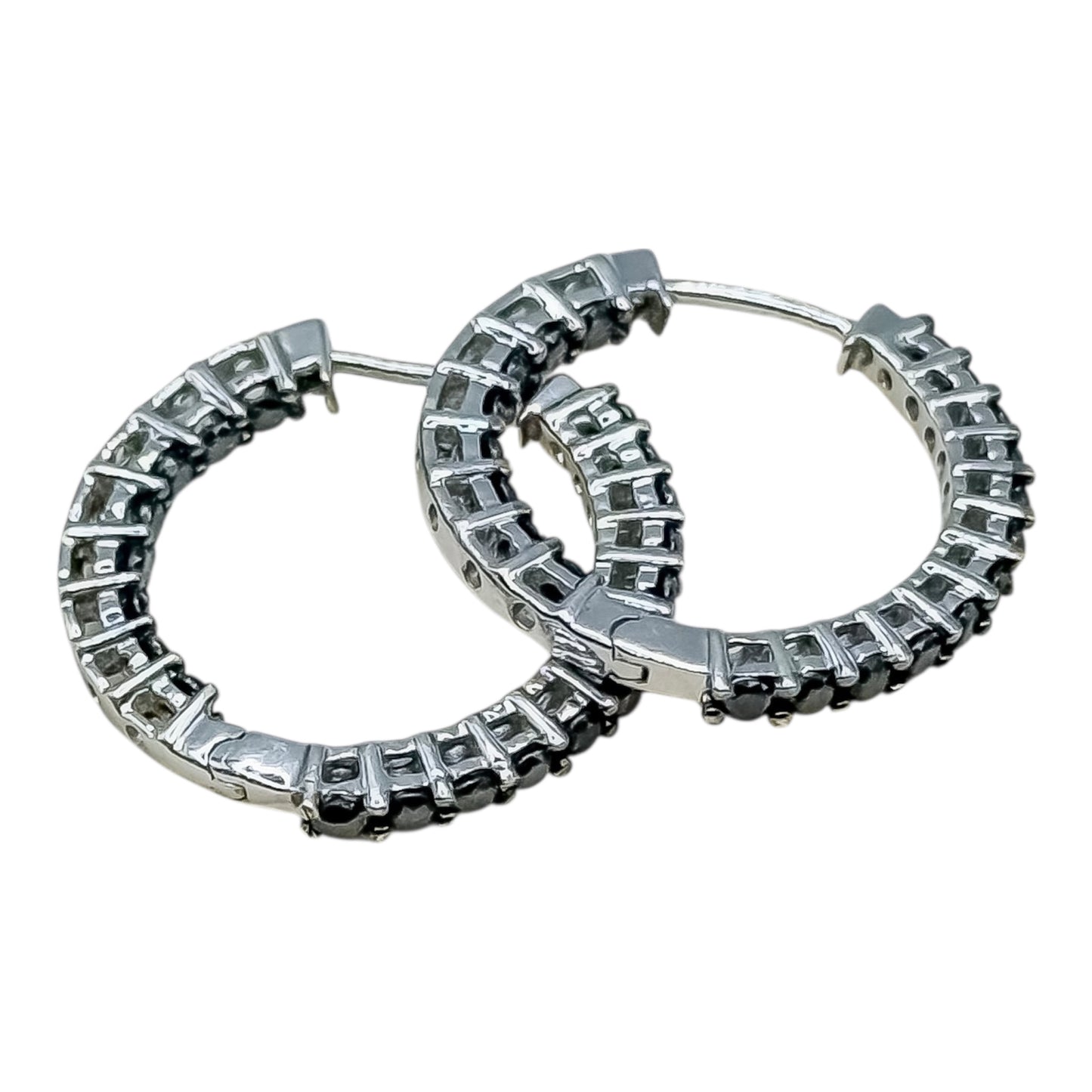 Vintage 9ct White Gold Inside and Outside Black Diamond Hoop Earrings