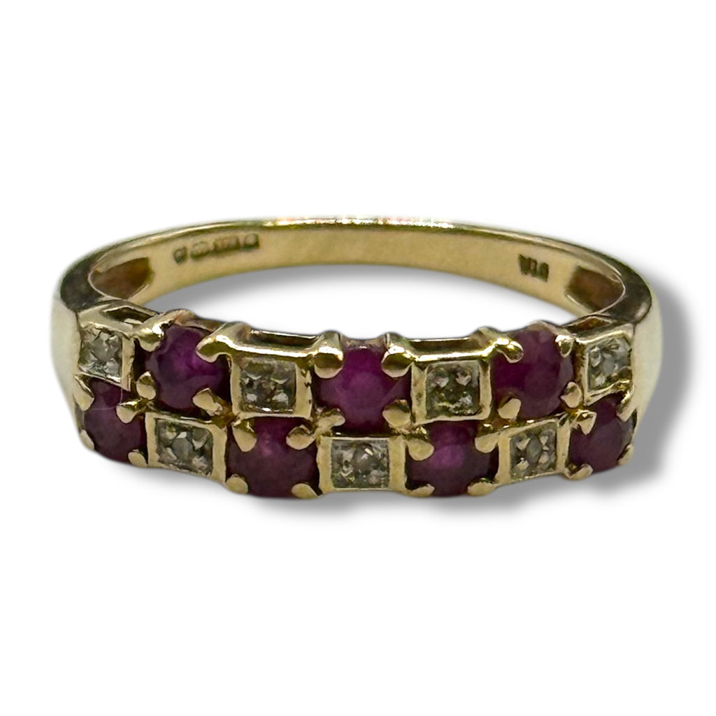 Vintage 9ct Gold Ruby & Diamond Ring – Size P