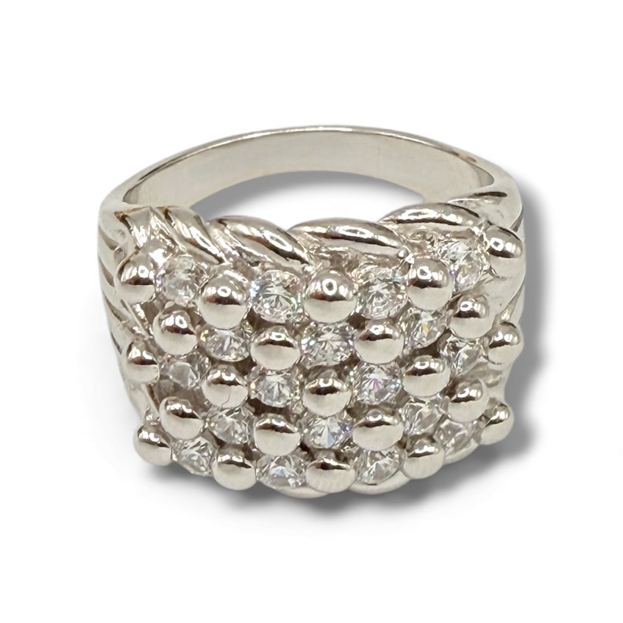 New Sterling Silver Keeper Ring With CZ Stones