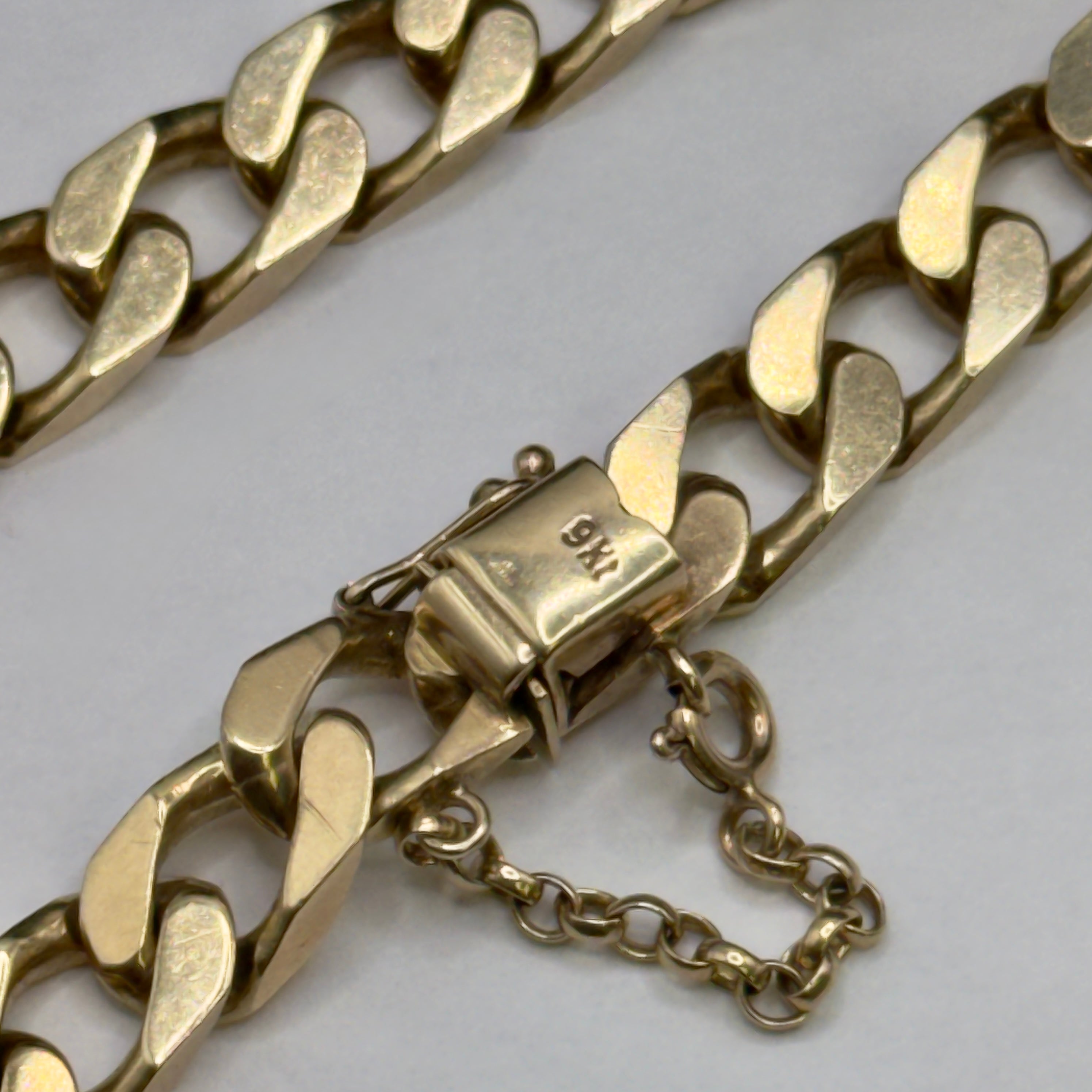 Vintage 9ct Gold Heavy Curb Bracelet with Safety Chain
