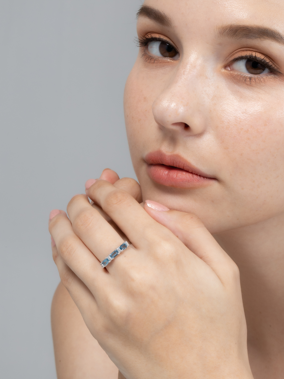 London Blue Topaz Emerald Cut Eternity Ring in Sterling Silver