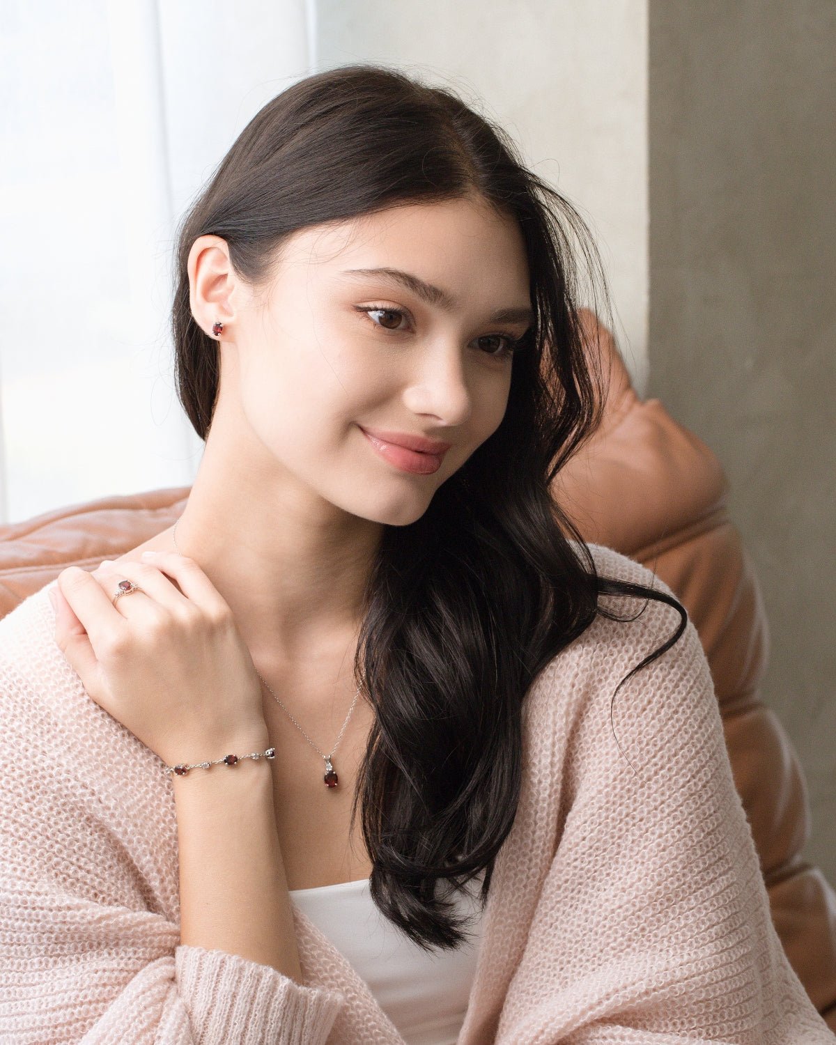 Complete Set - Garnet Jewellery Set in Sterling Silver