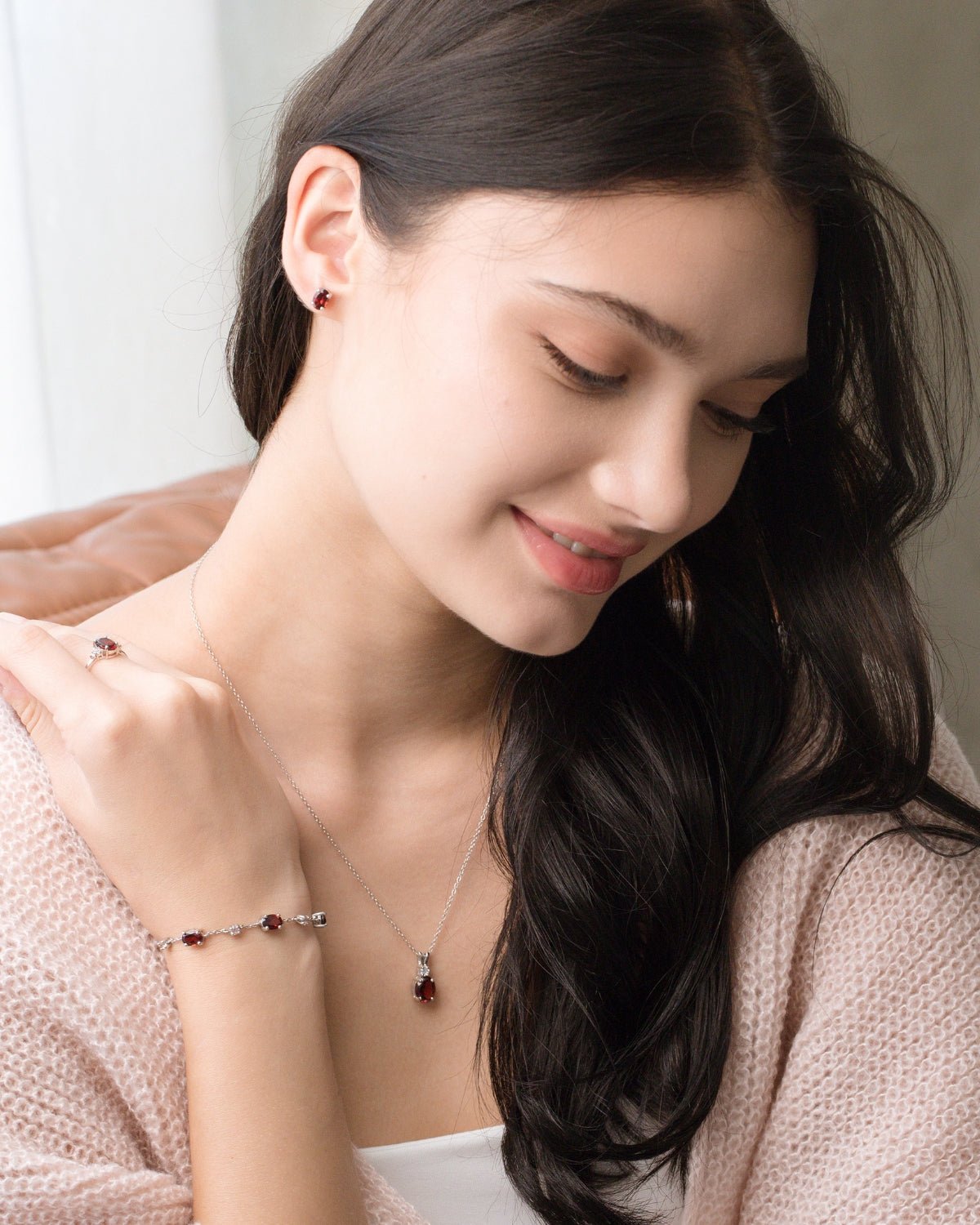 Complete Set - Garnet Jewellery Set in Sterling Silver