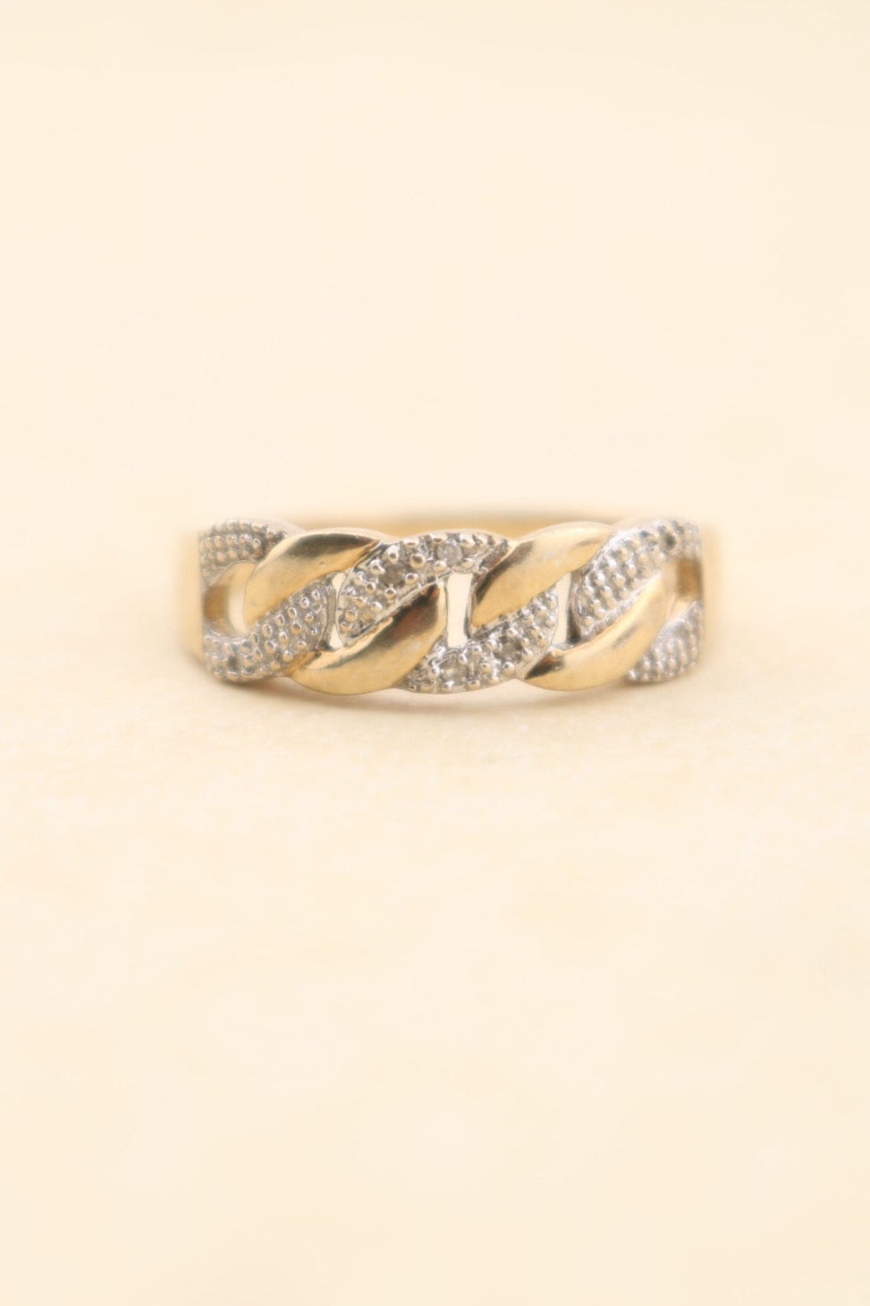 Vintage 9ct Gold Diamond Chain Design Ring