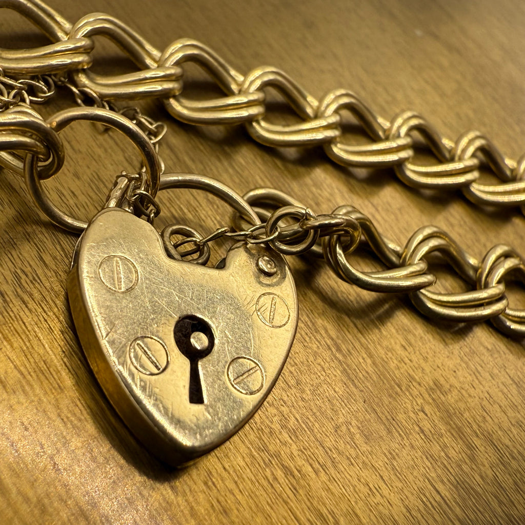 Vintage 9ct Gold Heart Padlock Bracelet