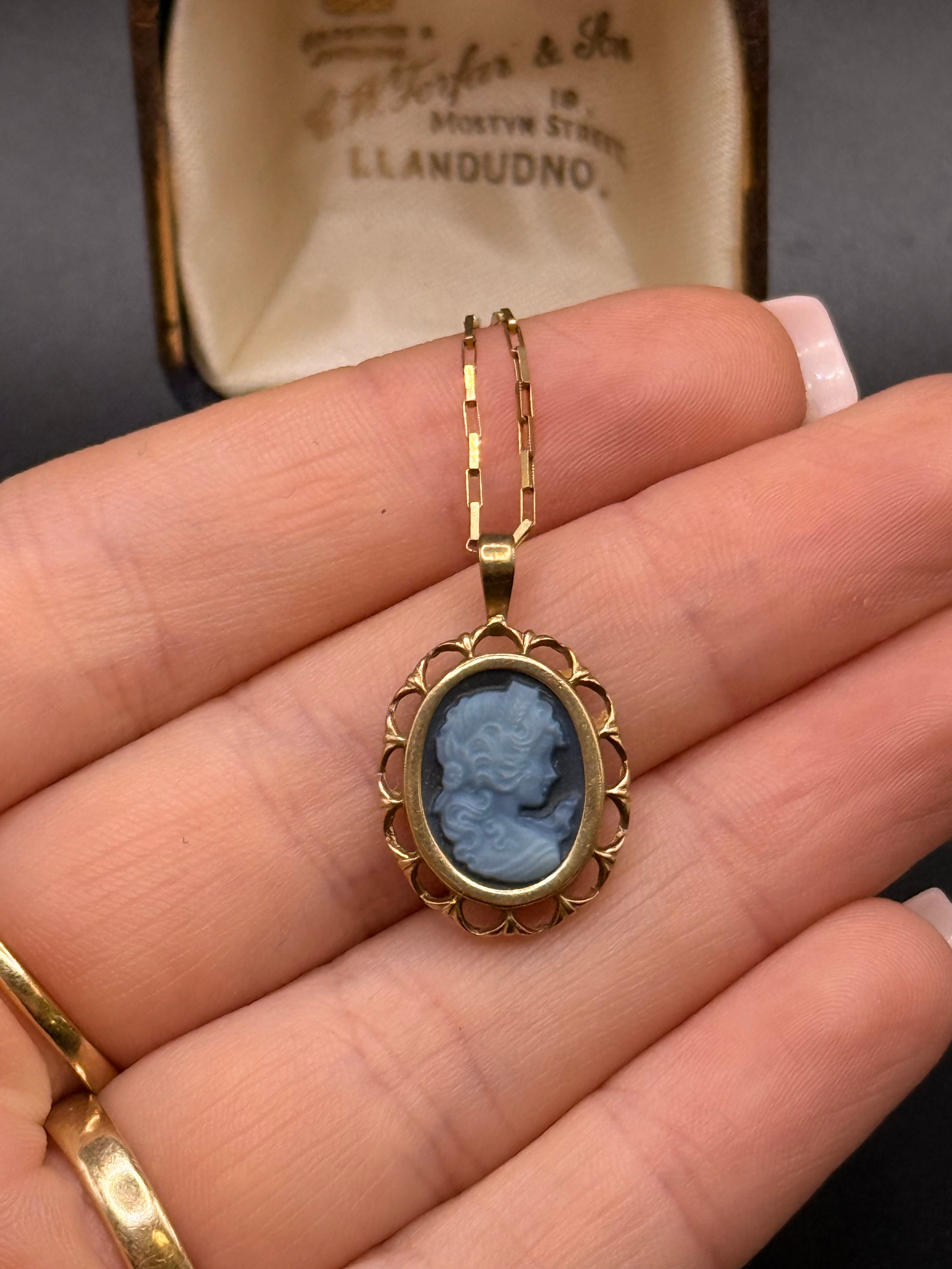 Vintage 9ct Gold Blue Cameo Pendant