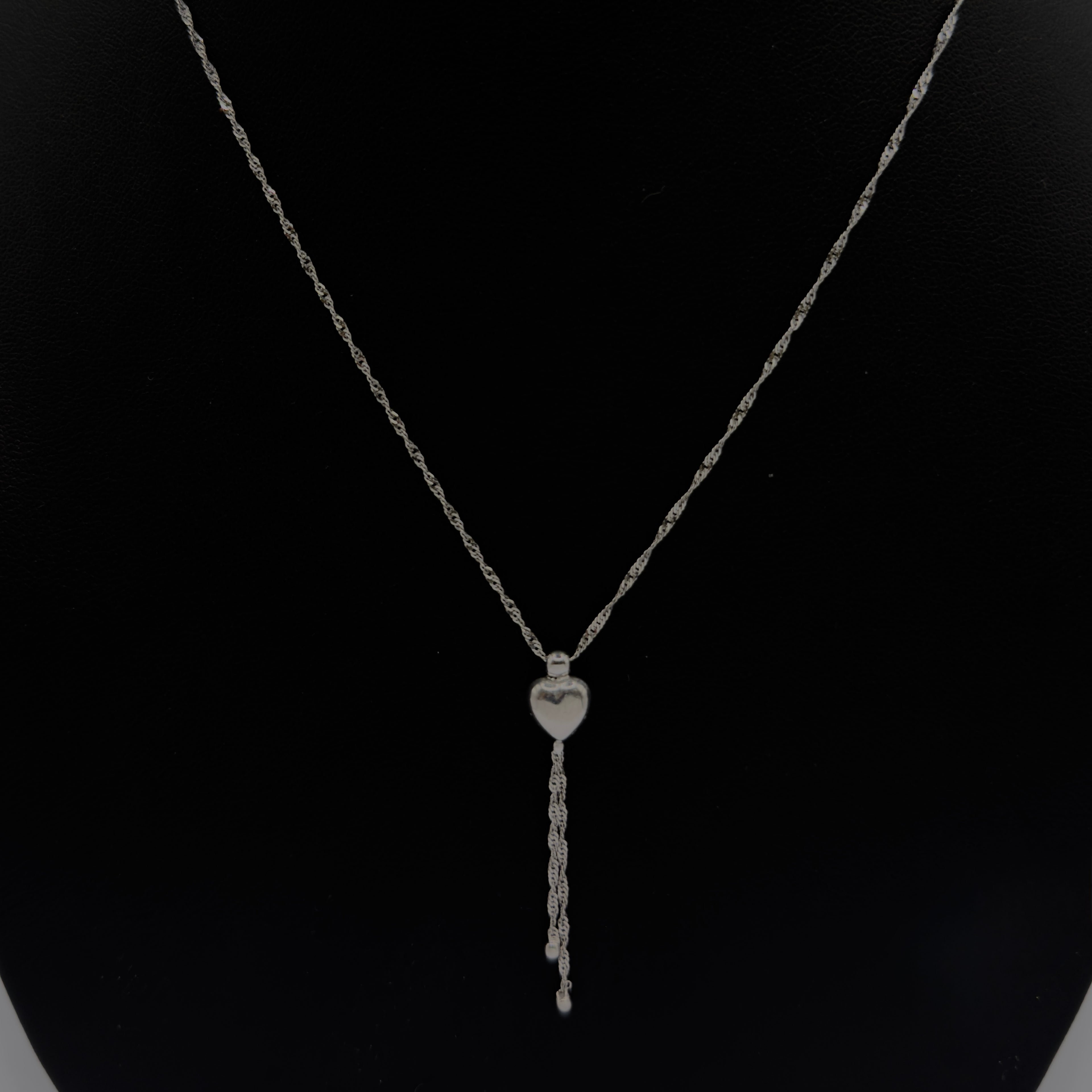 Vintage 9ct White Gold Heart Drop Chain – 16”