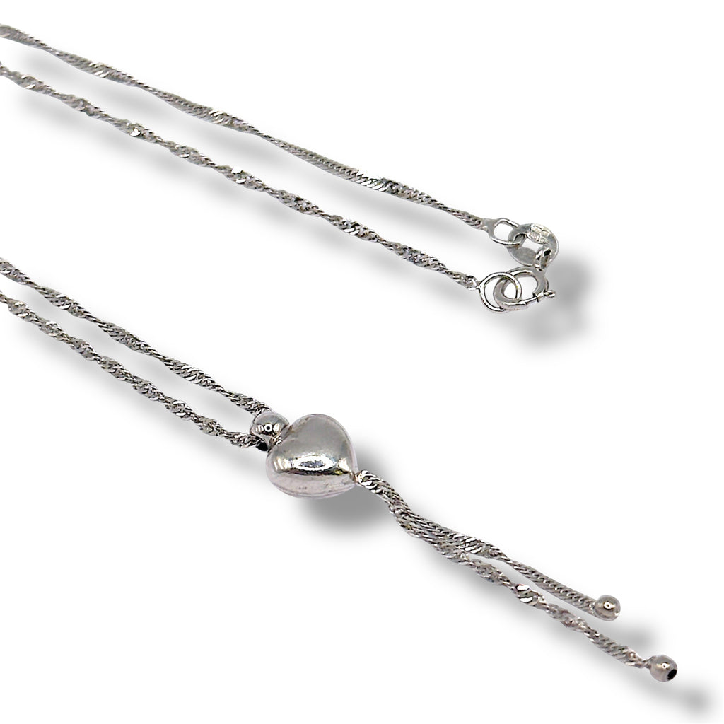Vintage 9ct White Gold Heart Drop Chain – 16”
