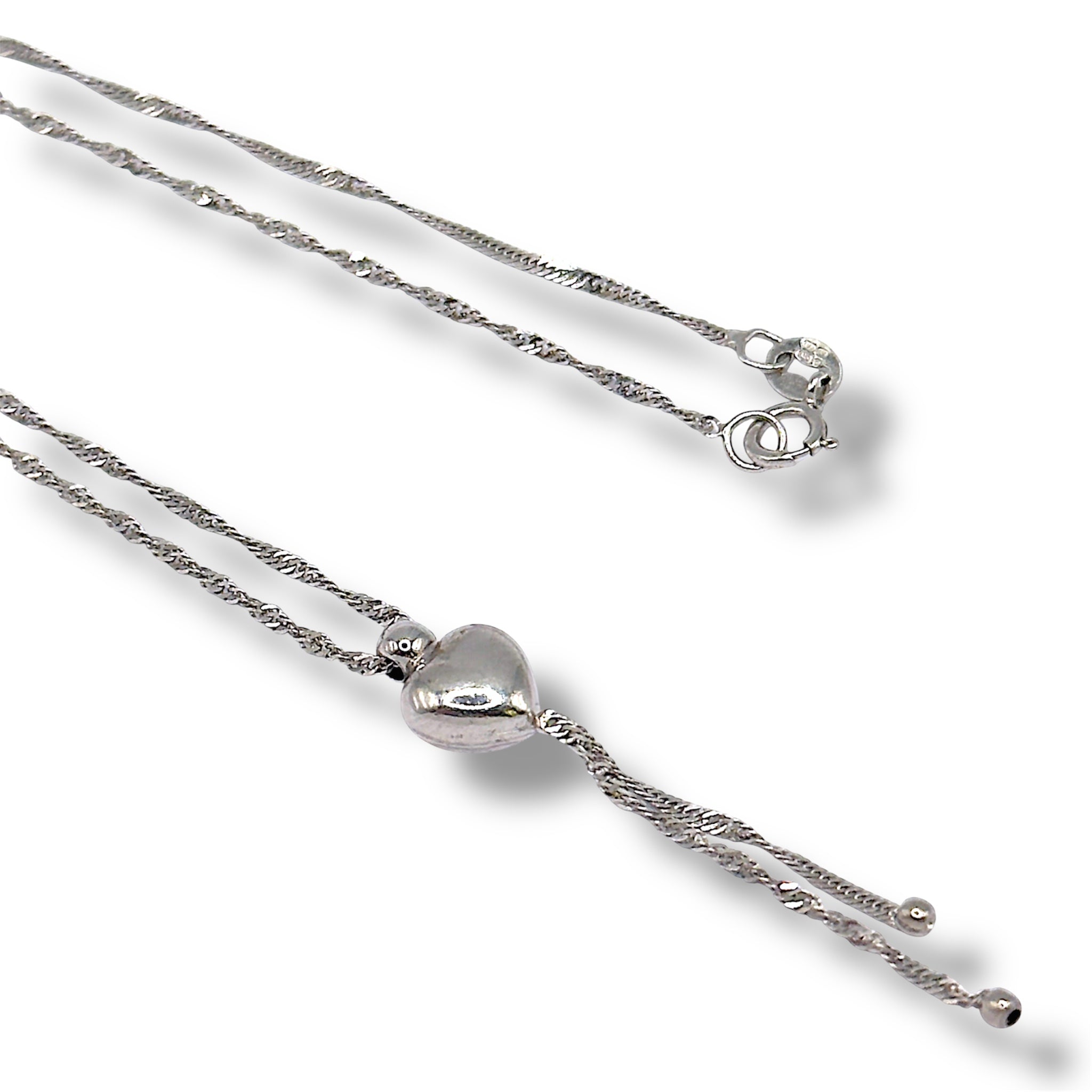 Vintage 9ct White Gold Heart Drop Chain – 16”