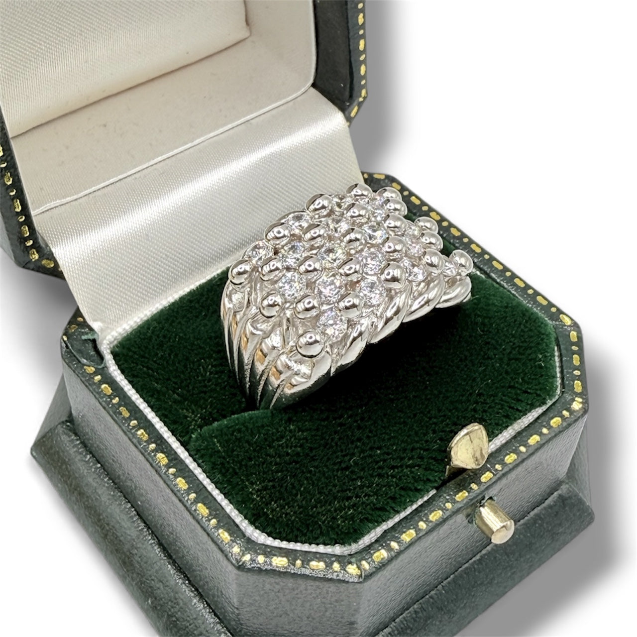 New Sterling Silver Keeper Ring With CZ Stones