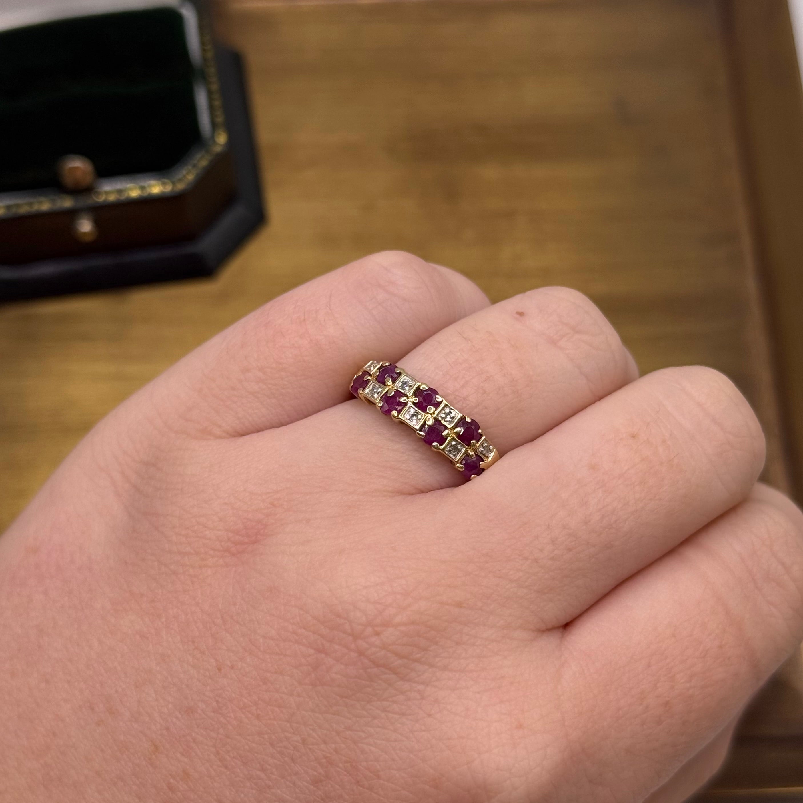 Vintage 9ct Gold Ruby & Diamond Ring – Size P
