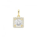 9ct Gold Square Zirconia Halo Style Pendant PN1245
