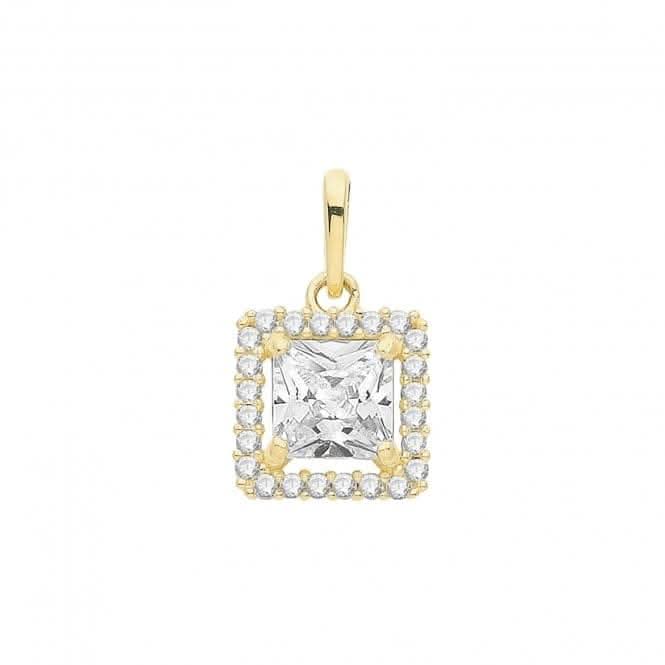 9ct Gold Square Zirconia Halo Style Pendant PN1245