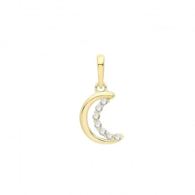 9ct Gold Zirconia Crescent Moon Pendant PN1276