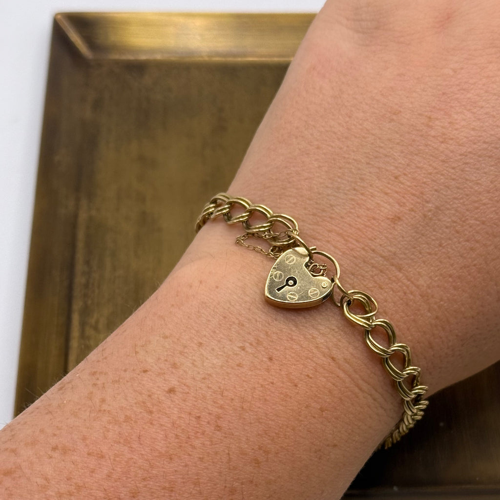 Vintage 9ct Gold Heart Padlock Bracelet