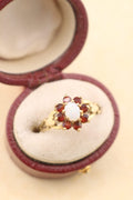 Vintage 9ct Gold Opal & Garnet Flower Ring
