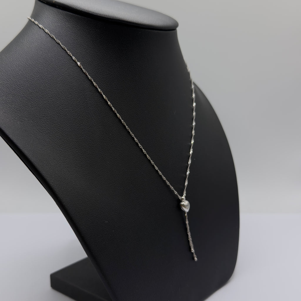 Vintage 9ct White Gold Heart Drop Chain – 16”