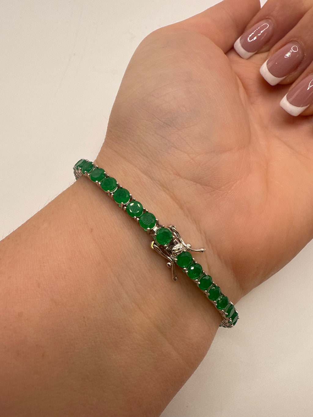 New Green Tennis Bracelet Sterling Silver