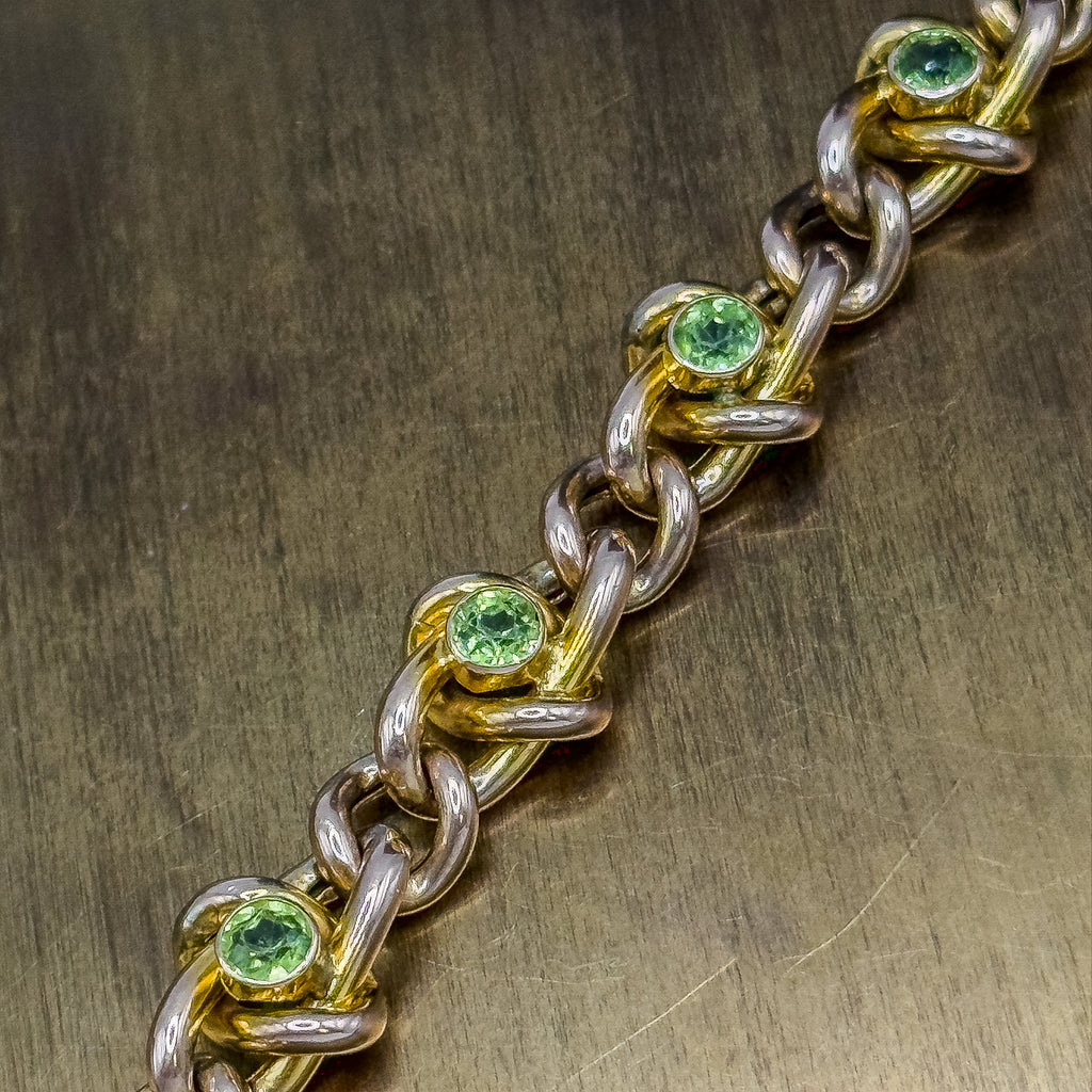 Vintage 9ct Gold Peridot Fancy Link Bracelet – Unisex