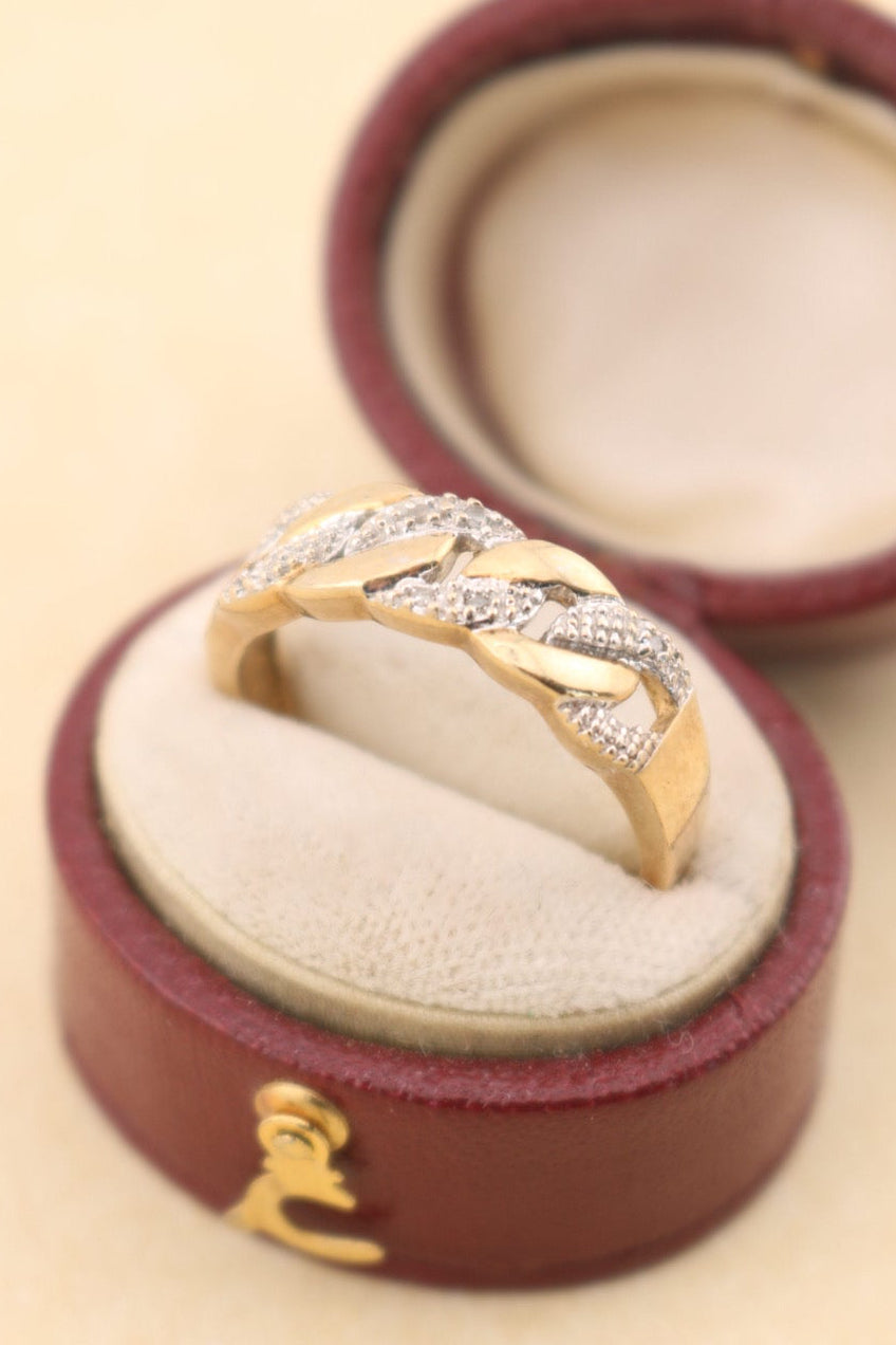 Vintage 9ct Gold Diamond Chain Design Ring
