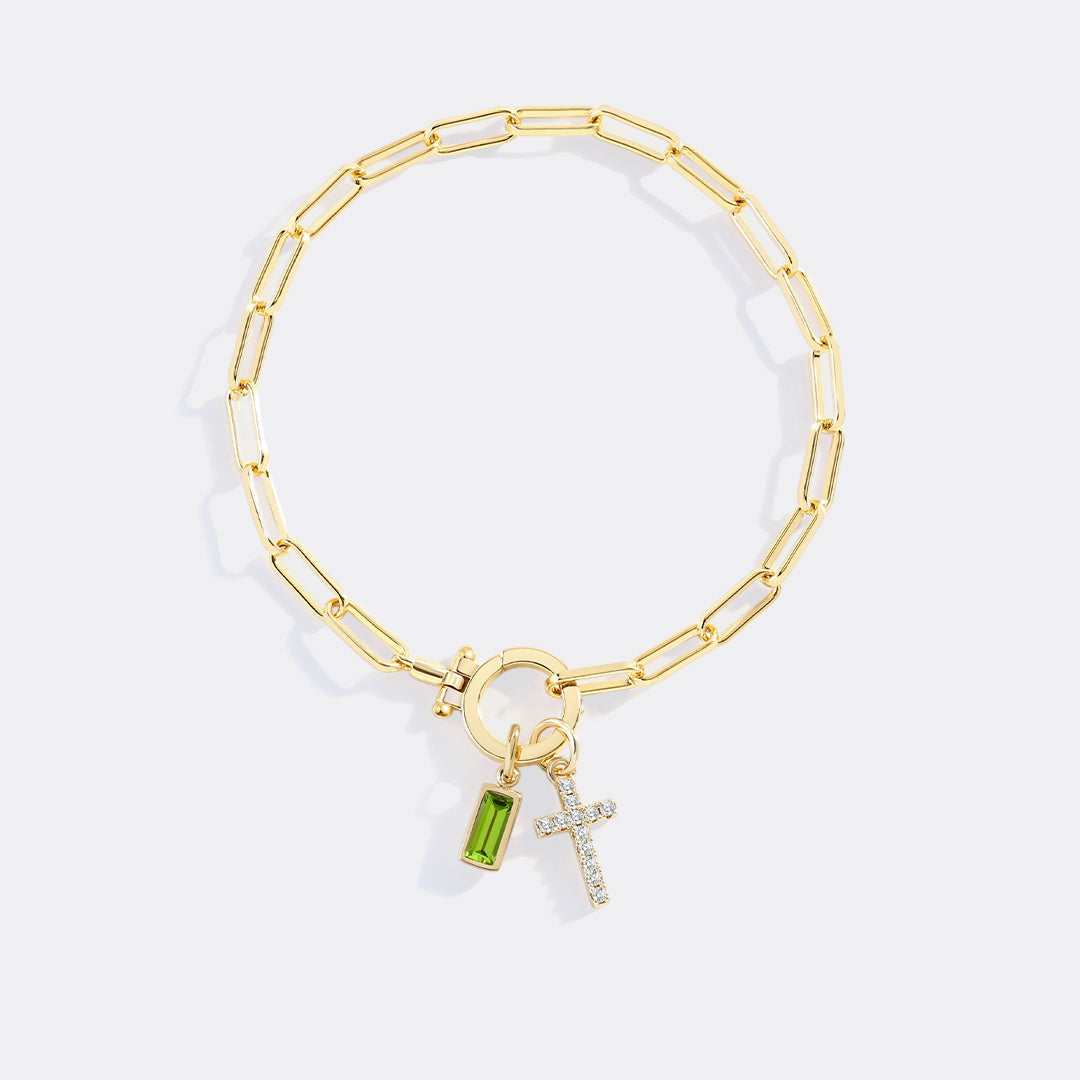 Cross Charm Birthstone Paperclip Bracelet