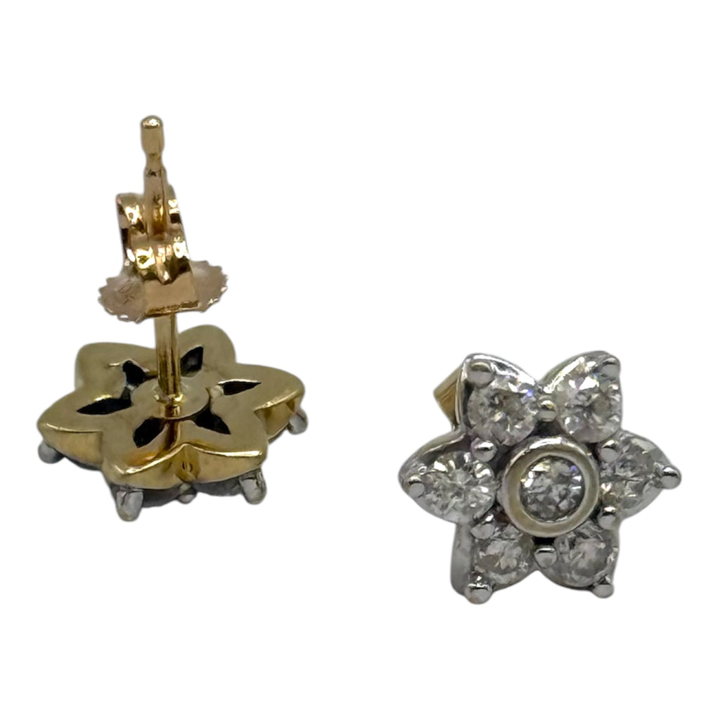 Vintage 9ct Gold Diamond Flower Stud 0.40ct Earrings