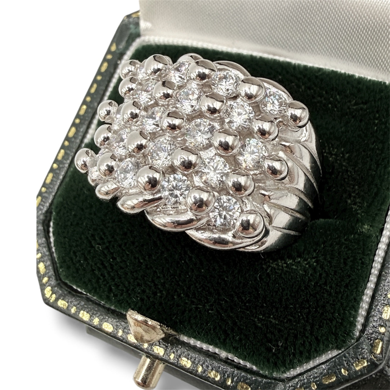 New Sterling Silver Keeper Ring With CZ Stones