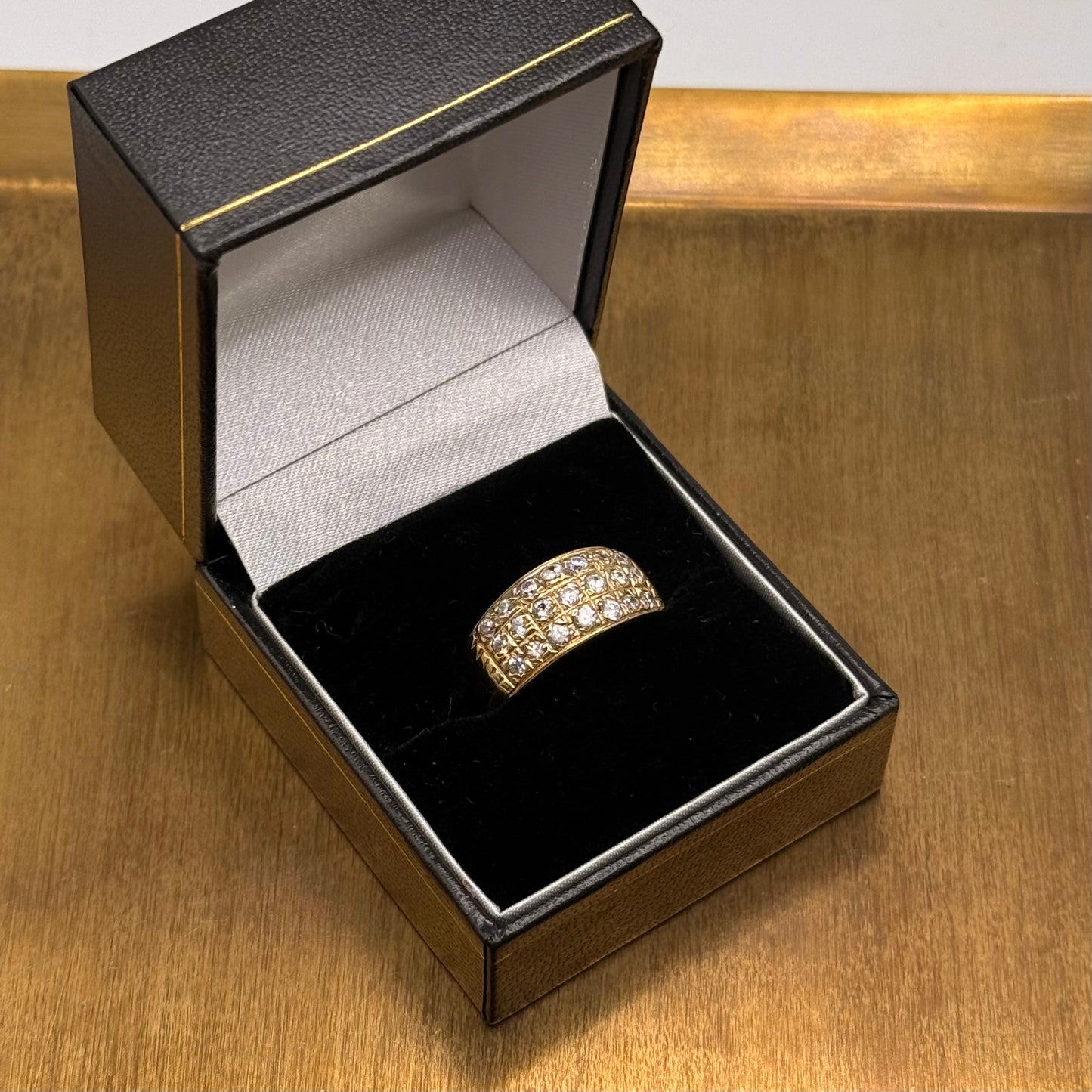 Vintage 9ct Gold Women’s Ring – 3 Row Cubic Zirconia Design