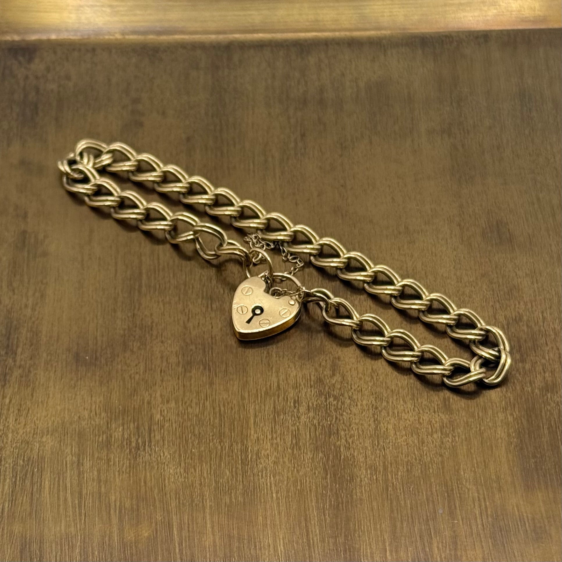 Vintage 9ct Gold Heart Padlock Bracelet