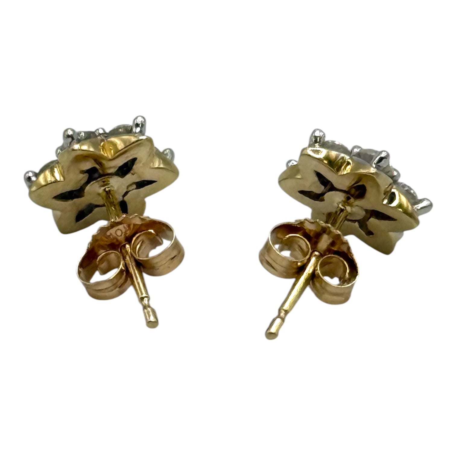 Vintage 9ct Gold Diamond Flower Stud 0.40ct Earrings