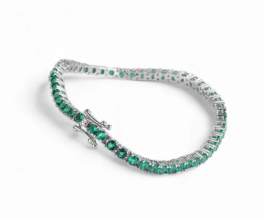 New Green Tennis Bracelet Sterling Silver