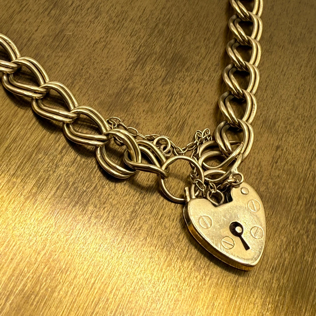 Vintage 9ct Gold Heart Padlock Bracelet