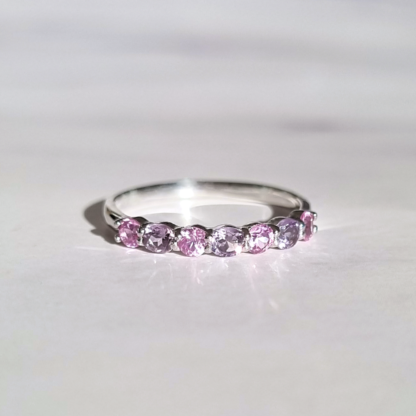 Pink Sapphire & Pink Amethyst Half Eternity Band in Sterling Silver