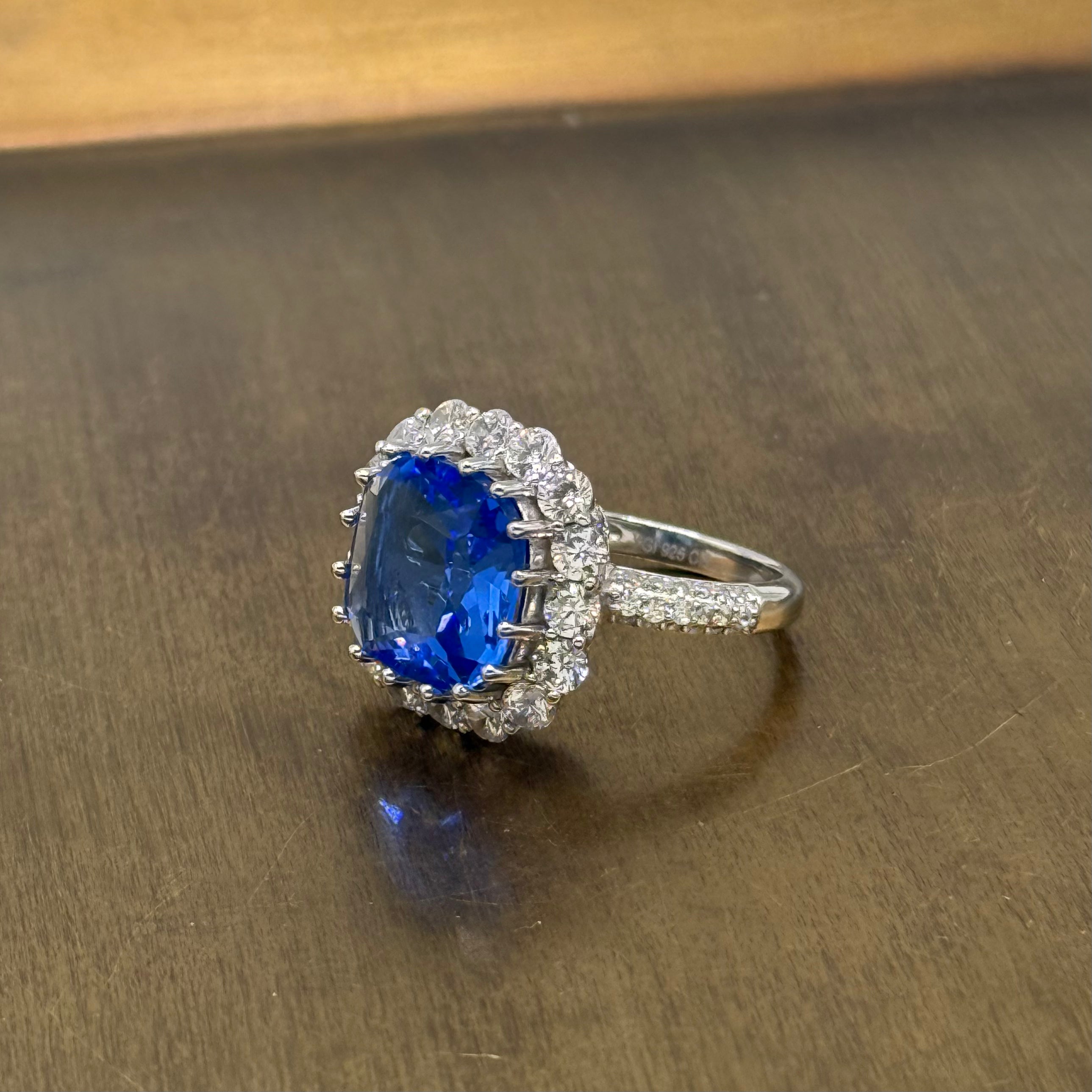 Pre-Owned Sterling Silver Blue Stone Ring – Size N