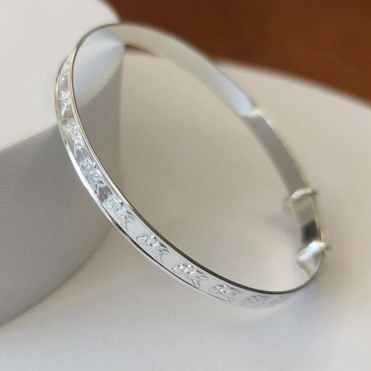 Sterling Silver Expanding Baby Bangle Stork Pattern Design