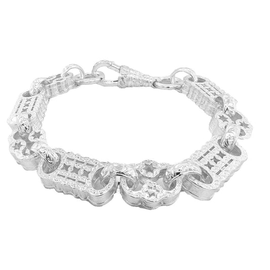 New Sterling Silver Patterned Stars and Bars Tulip Bracelet