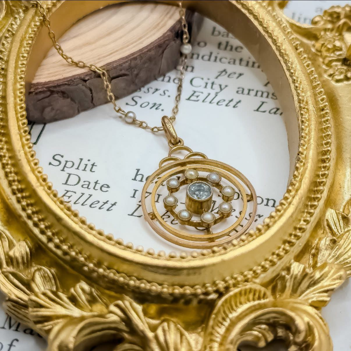 Antique 15ct Gold Topaz & Seed Pearl Pendant Necklace